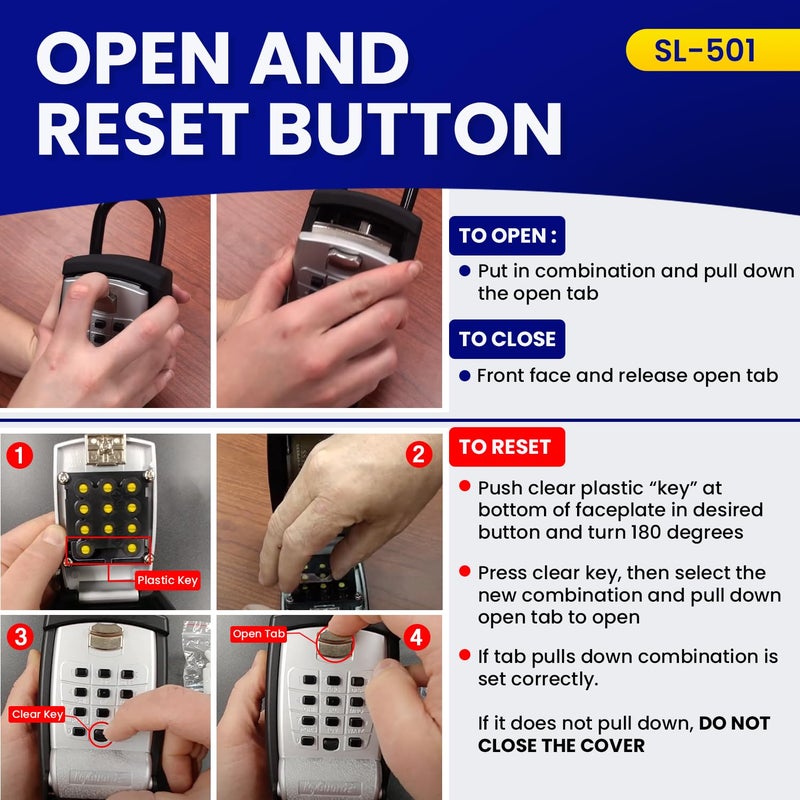 KeyGuard SL-501 Punch Button Lock Box | Portable Shackle LockBox For Outside - Fits House Keys, Car Keys, Fobs, & More | Keypad Safe Box, Digital Push Button Combination Lock | Black Finish - Image 4